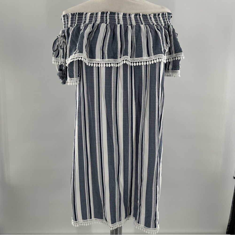 Luxology Dress Striped Off the Shoulder Short Sleeves Ruffle Coastal Nau… - Picture 6 of 13